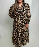 Umgee Leopard Print Midi Dress in Brown