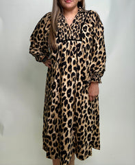 Umgee Leopard Print Midi Dress in Brown