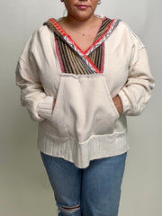 Easel Mineral Washed Multi Colored Detailed Hoodie in Ecru