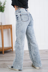 Judy Blue Bad Blood High Rise Light Mineral Wash Raw Hem Wide Leg Jeans