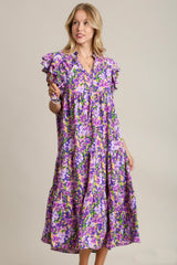 Umgee Floral Print A-Line Maxi Dress in Lavender ON ORDER