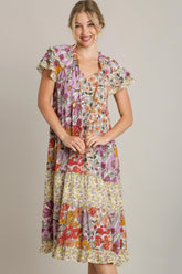 Umgee Mixed Floral Print A-Line Dress in Lavender Mix ON ORDER