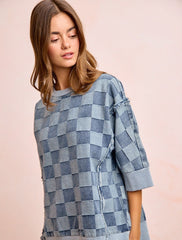 BiBi OVERSIZED Denim Checkered Top in Denim ON ORDER