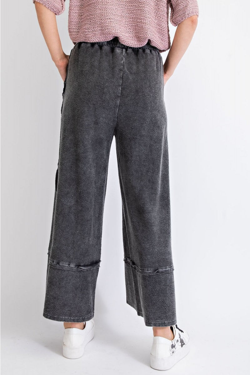 Easel Terry Palazzo Pants in Black