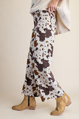 Easel Cow Print Twill Pants in Mushroom