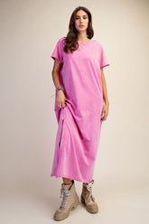 Easel Mineral Washed Maxi Dress in Orchid