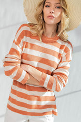 Easel Lightweight Striped Sweater in Rust