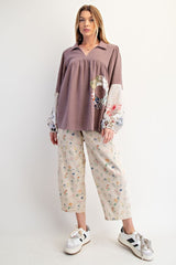 Easel Patched Detail Cotton Gauze Top in Mocha