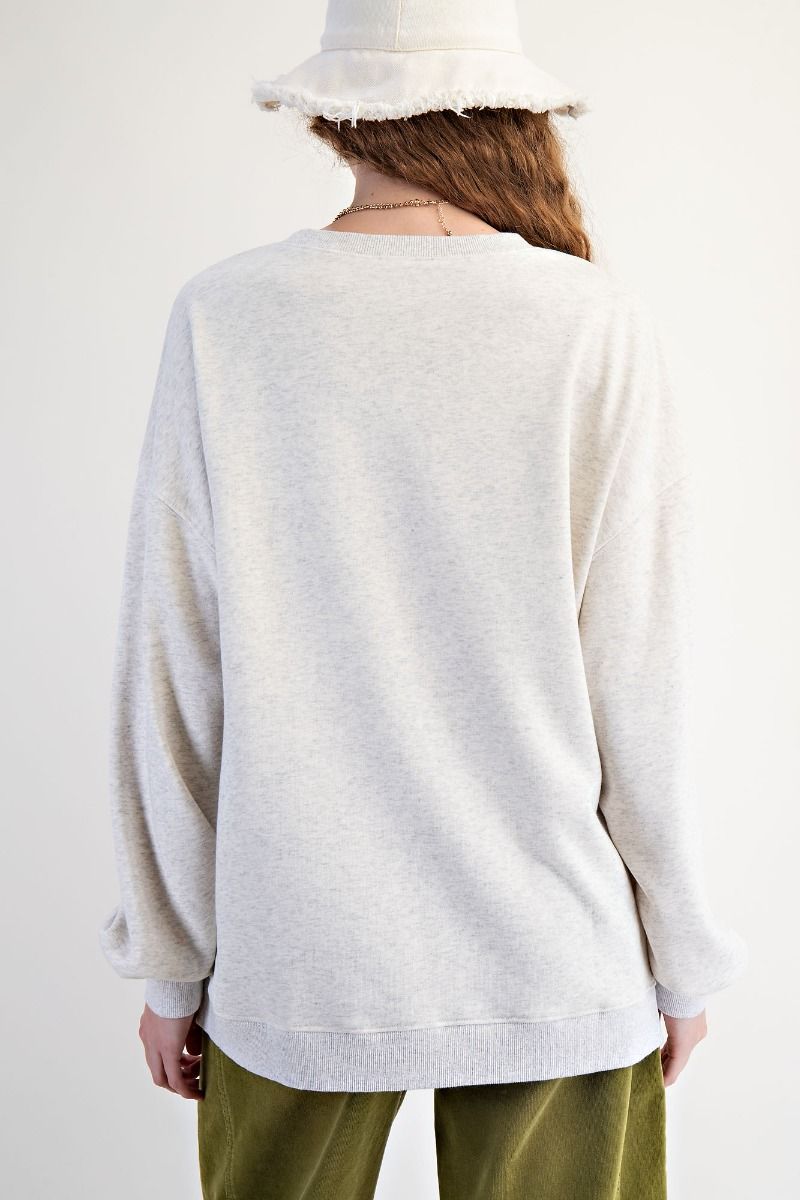 Easel Mineral Washed American Flag Patched Top in Lt Heather Grey