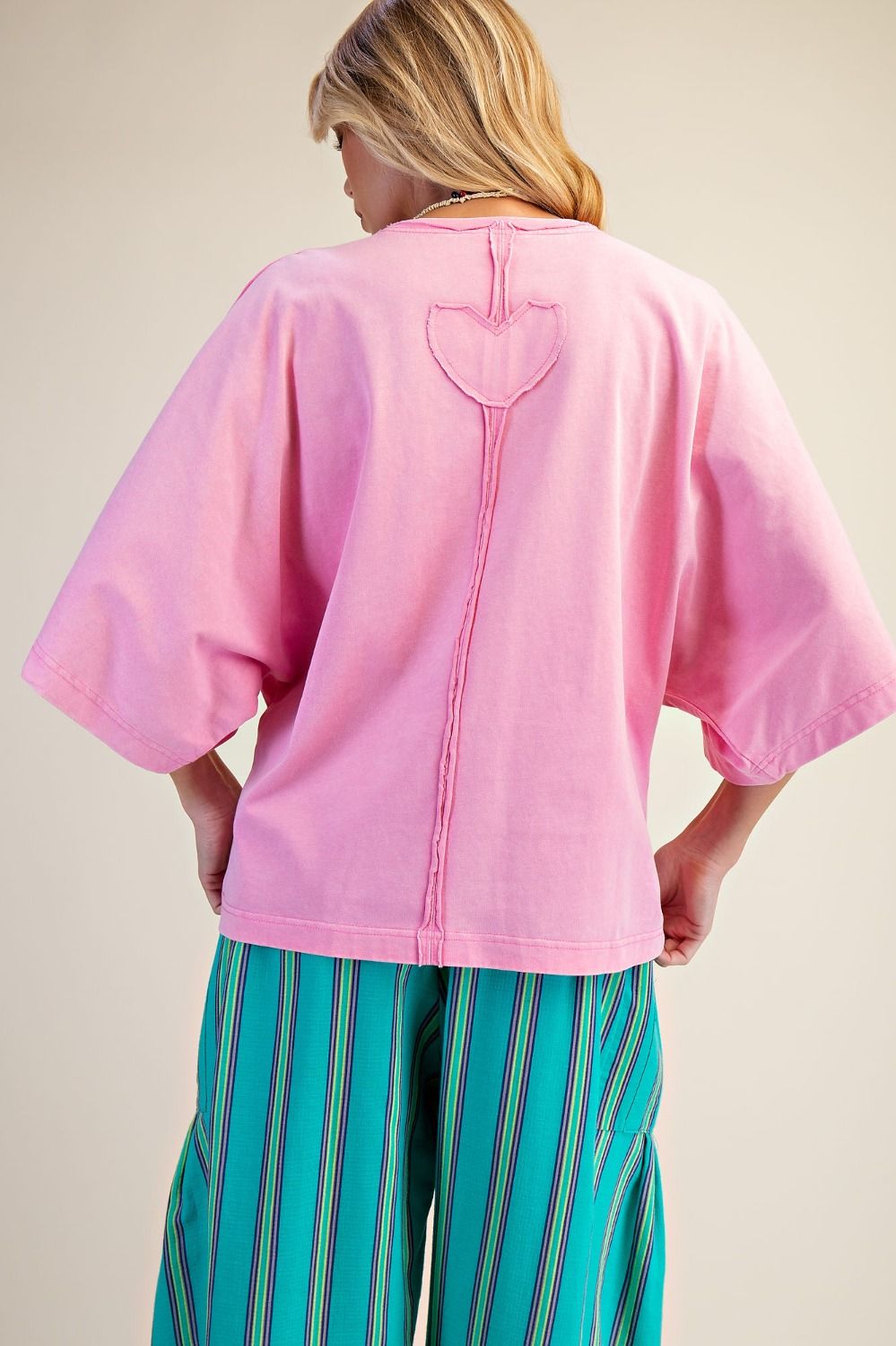 Easel Ruffle Heart Terry Knit Top in Candy Pink