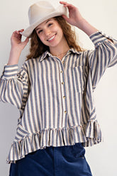 Easel Striped Linen Top in Denim