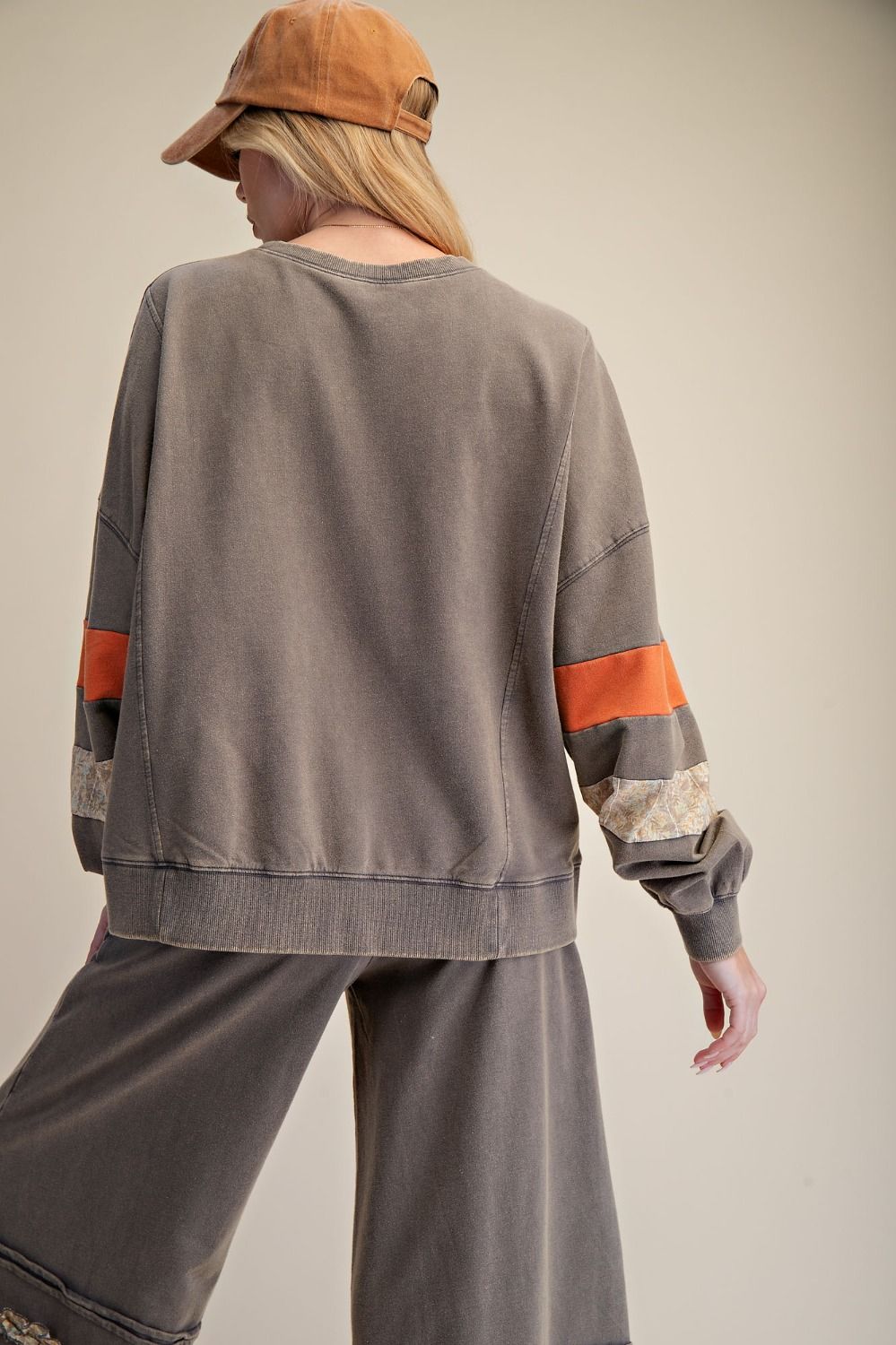 Easel 87 Graphic Patched Terry Knit Top in Ash