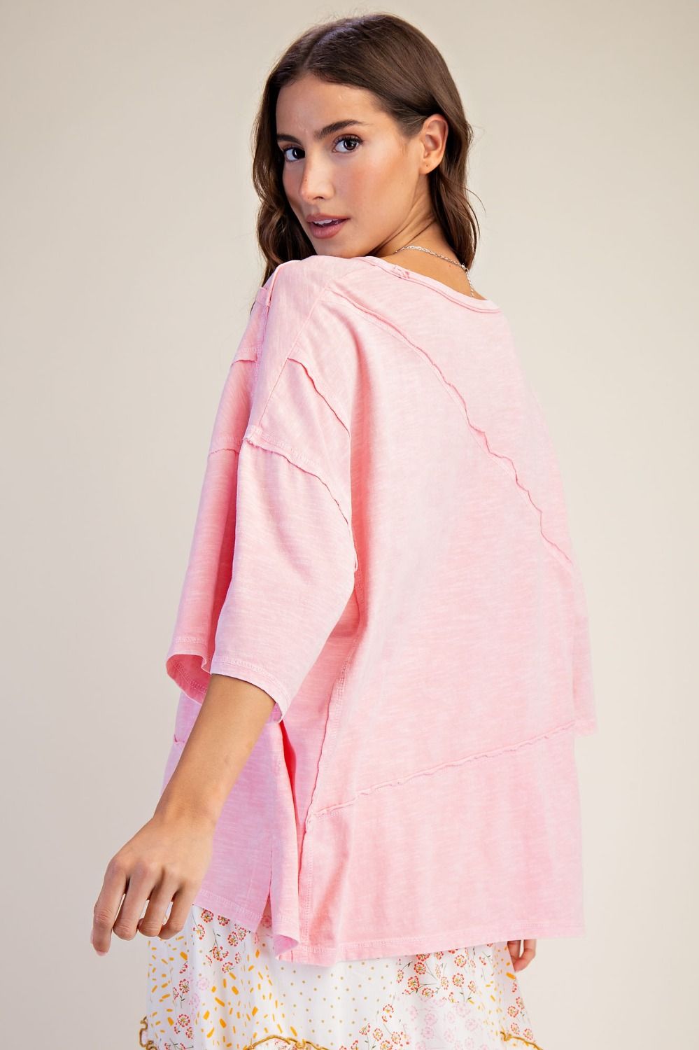Easel OVERSIZED Mineral Washed Cotton Top in Pale Pink ON ORDER