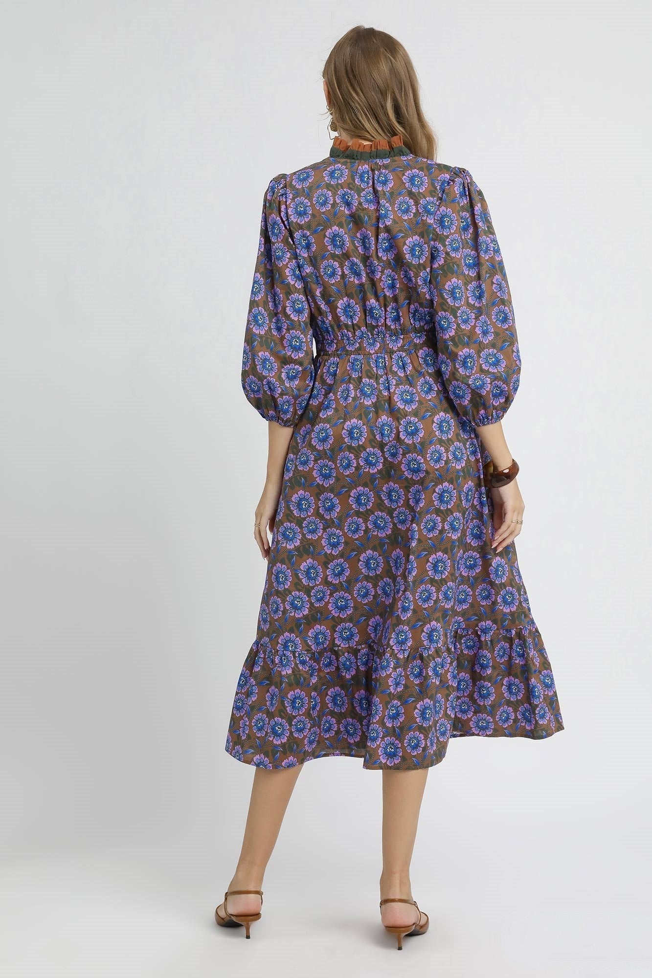 Umgee Vibrant Floral Print Maxi Dress in Brown Mix