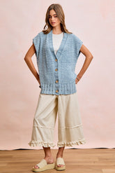 BiBi Mineral Washed Knit Boxy Cardigan in Washed Denim