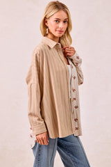 BiBi OVERSIZED Mix n Match Stripes and Floral Print Top in Taupe/Terracotta