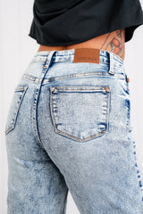 Judy Blue Bad Blood High Rise Light Mineral Wash Raw Hem Wide Leg Jeans
