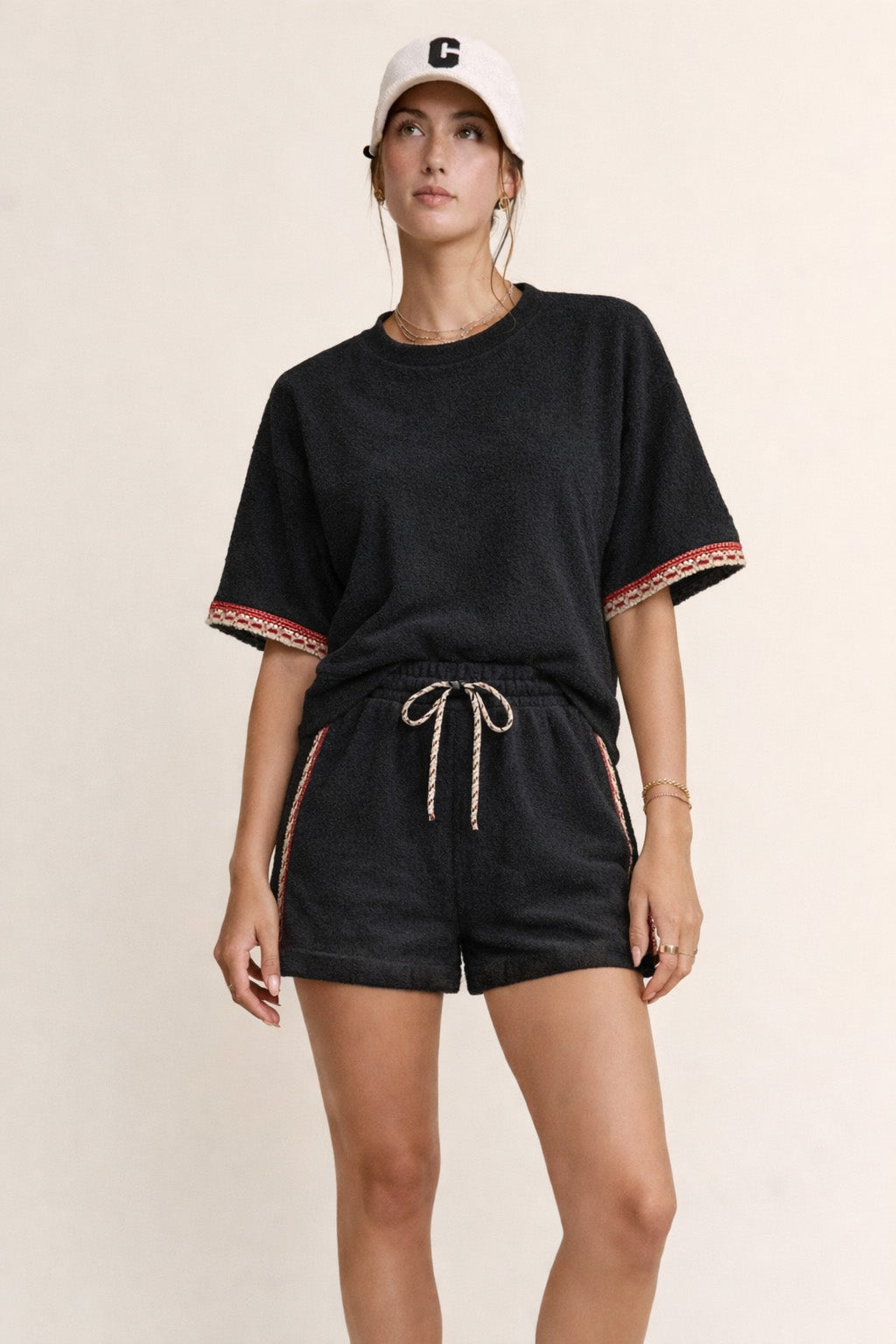 Davi & Dani Terry Knit Set in Black
