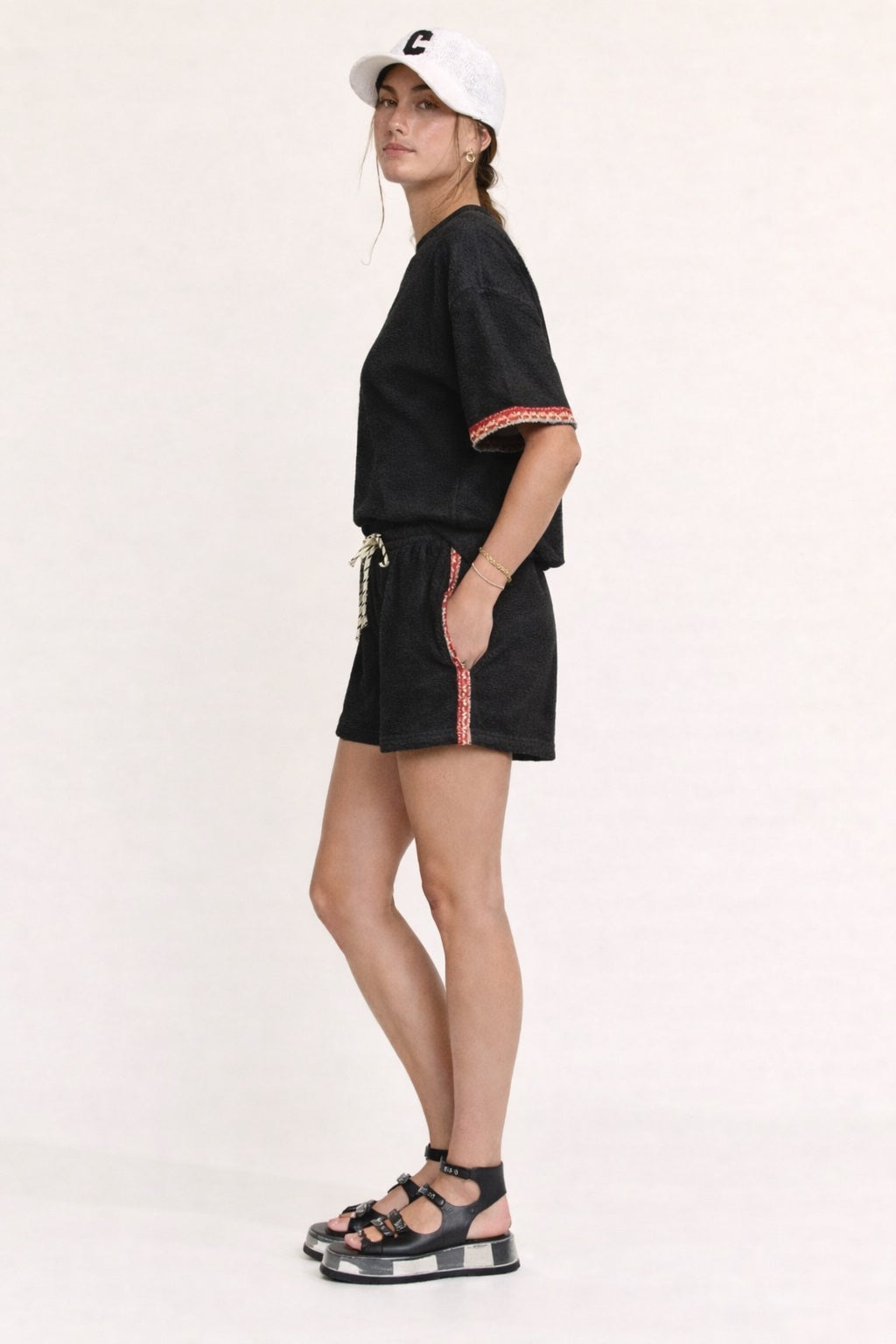 Davi & Dani Terry Knit Set in Black