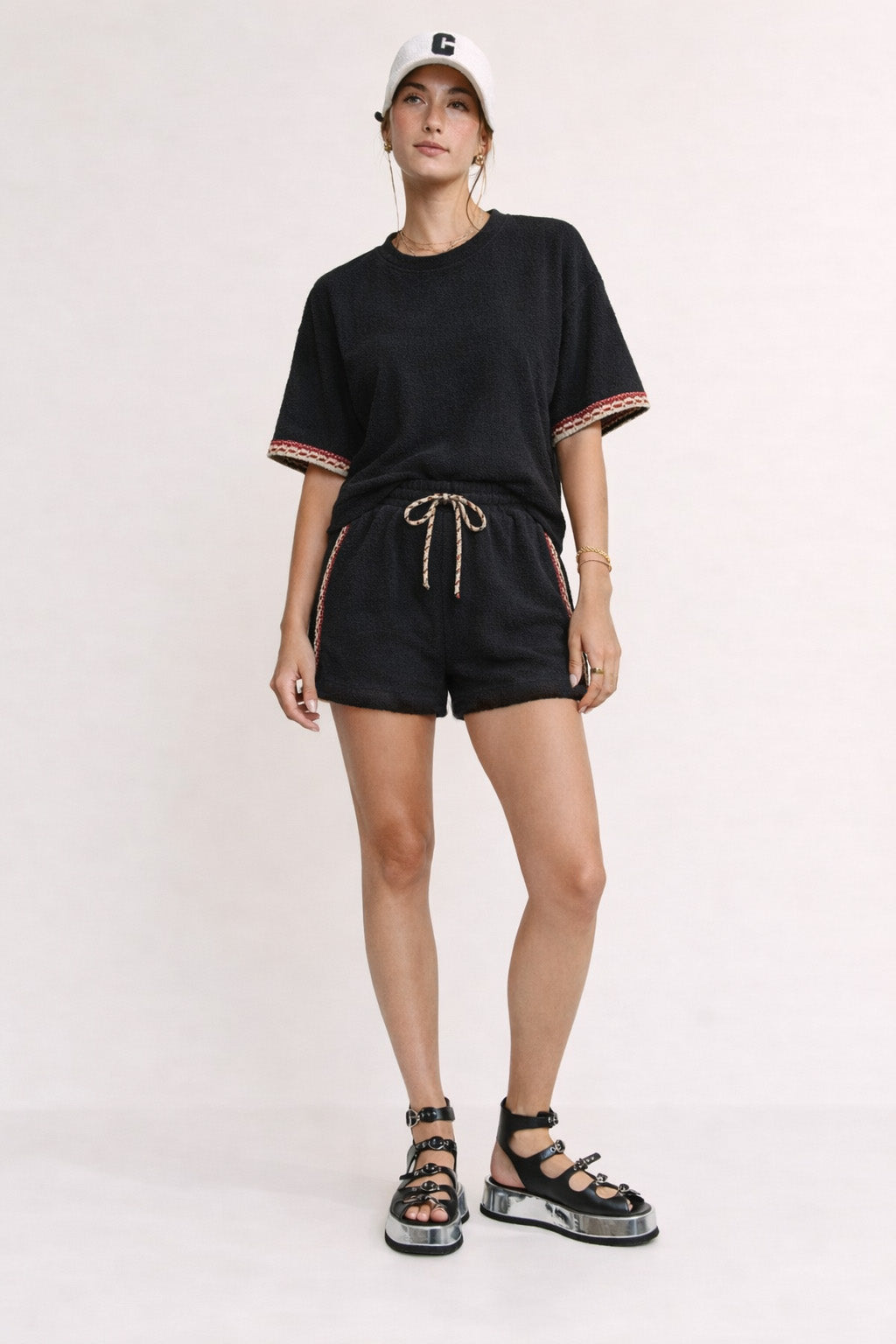 Davi & Dani Terry Knit Set in Black