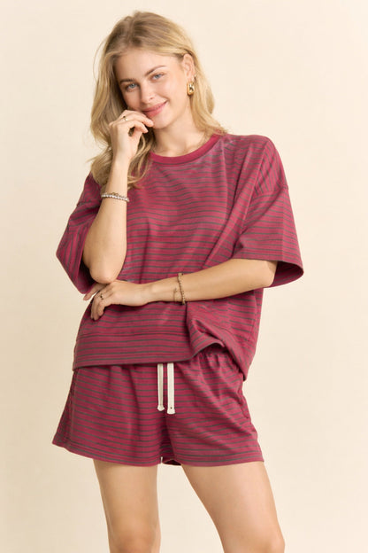 Davi & Dani OVERSIZED Striped Top and Shorts Set in Dusty Pink Multi