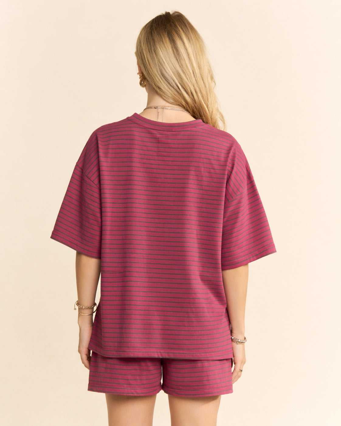 Davi & Dani OVERSIZED Striped Top and Shorts Set in Dusty Pink Multi