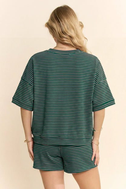 Davi & Dani OVERSIZED Striped Top and Shorts Set in Green/Pink