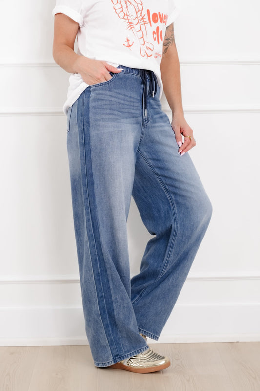 Judy Blue The Danielle High Rise Medium Wash featherweight  Wilhelmina Elastic Waistband with Side Panels