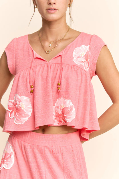 Davi & Dani Crinkled Knit Top Elastic Waist Maxi Skirt Set in Pink