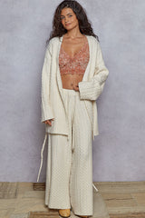 POL Solid Color Open Front Cable Knit Cardigan in Powder Cream