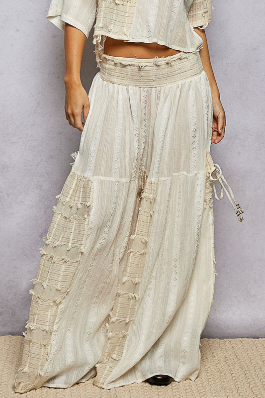 POL Mixed Fabric and Textured Pants in Natural