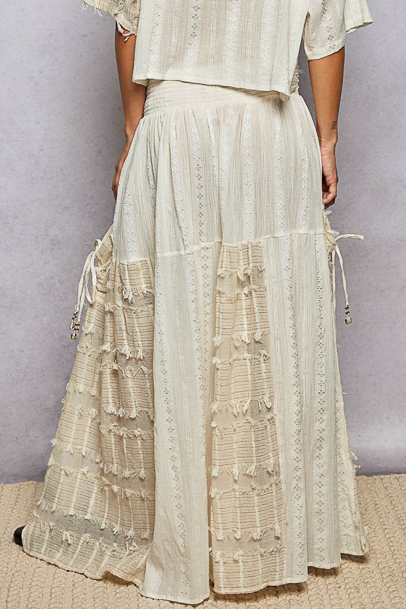 POL Mixed Fabric and Textured Pants in Natural