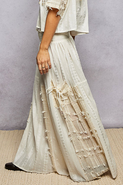 POL Mixed Fabric and Textured Pants in Natural