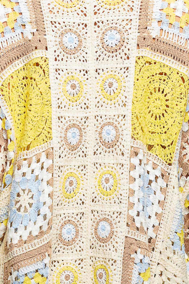 POL Open Front Crochet Granny Square Cardigan in Yellow Multi