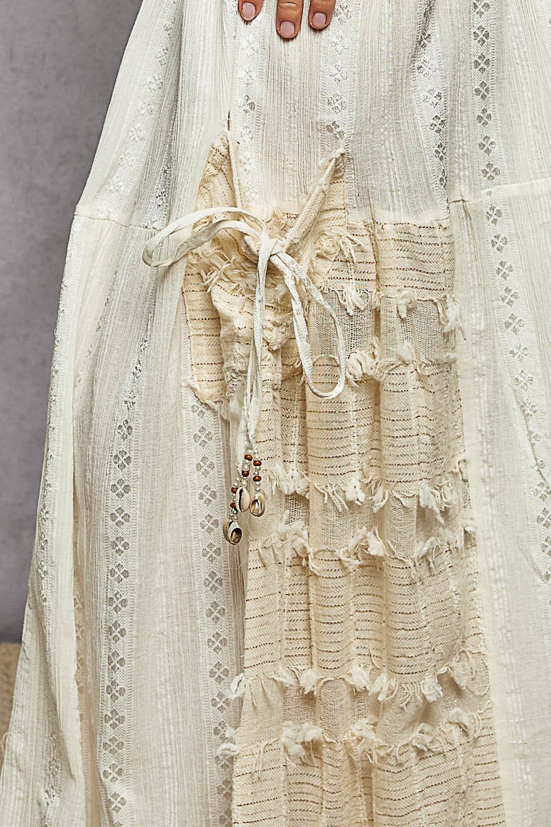 POL Mixed Fabric and Textured Pants in Natural