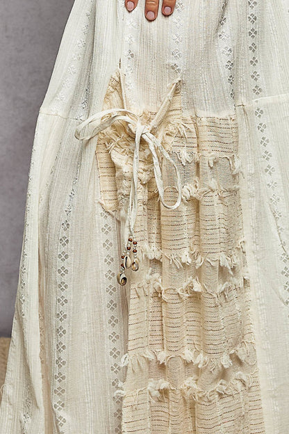 POL Mixed Fabric and Textured Pants in Natural