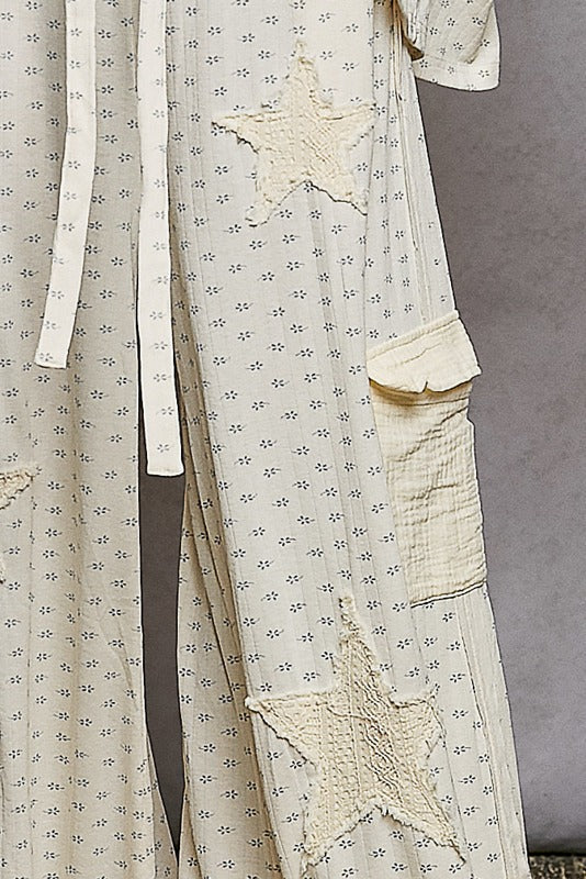 POL Floral Gauze Patch Pants in Cream