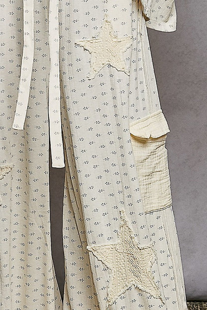 POL Floral Gauze Patch Pants in Cream