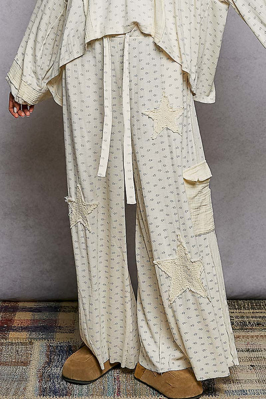 POL Floral Gauze Patch Pants in Cream