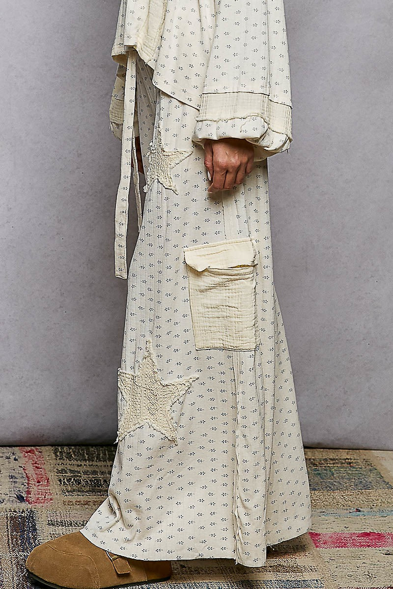 POL Floral Gauze Patch Pants in Cream