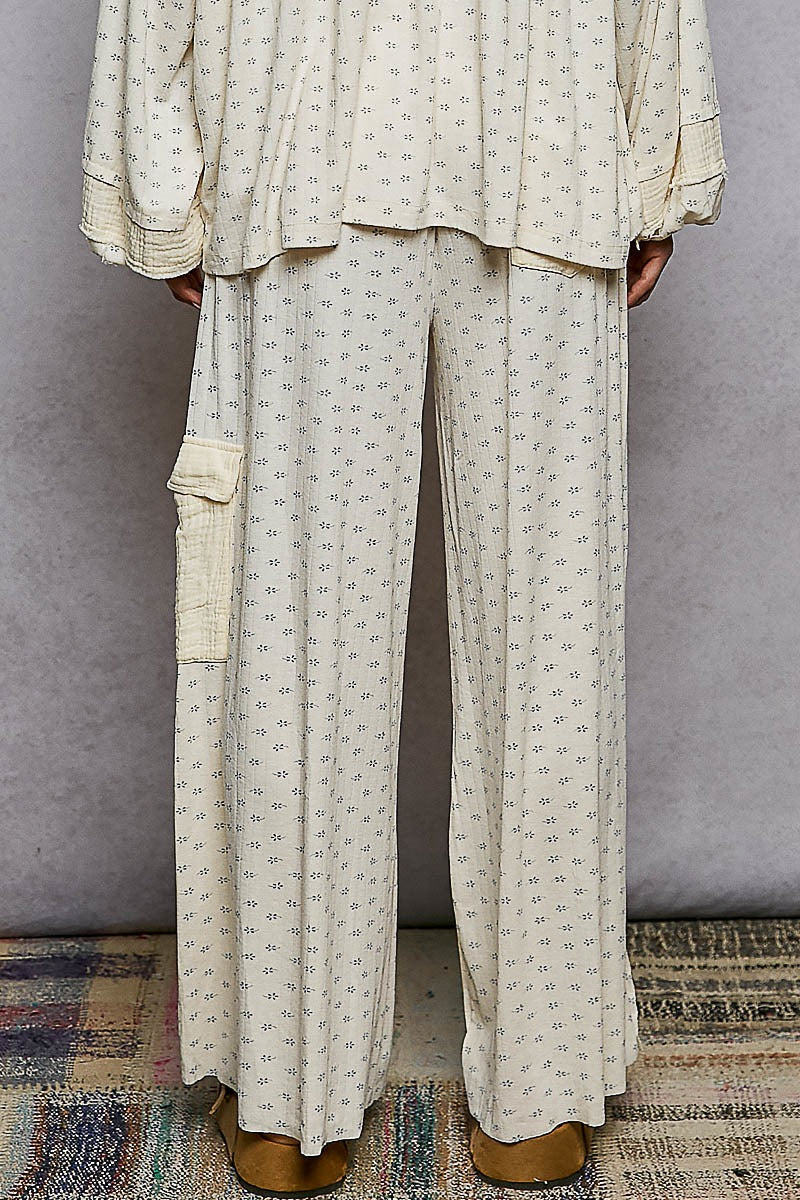 POL Floral Gauze Patch Pants in Cream
