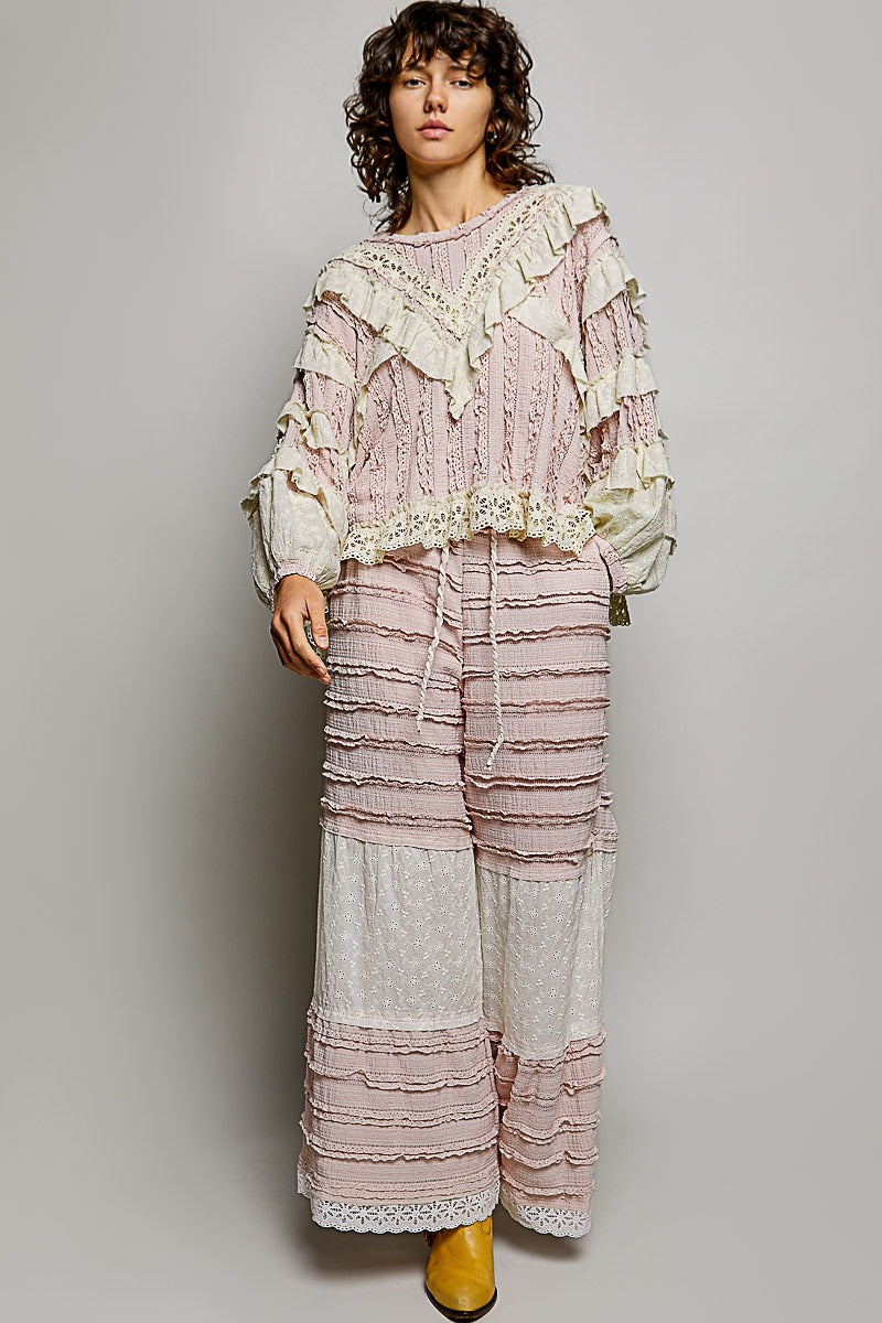 POL Lace Pants in Soft Pink