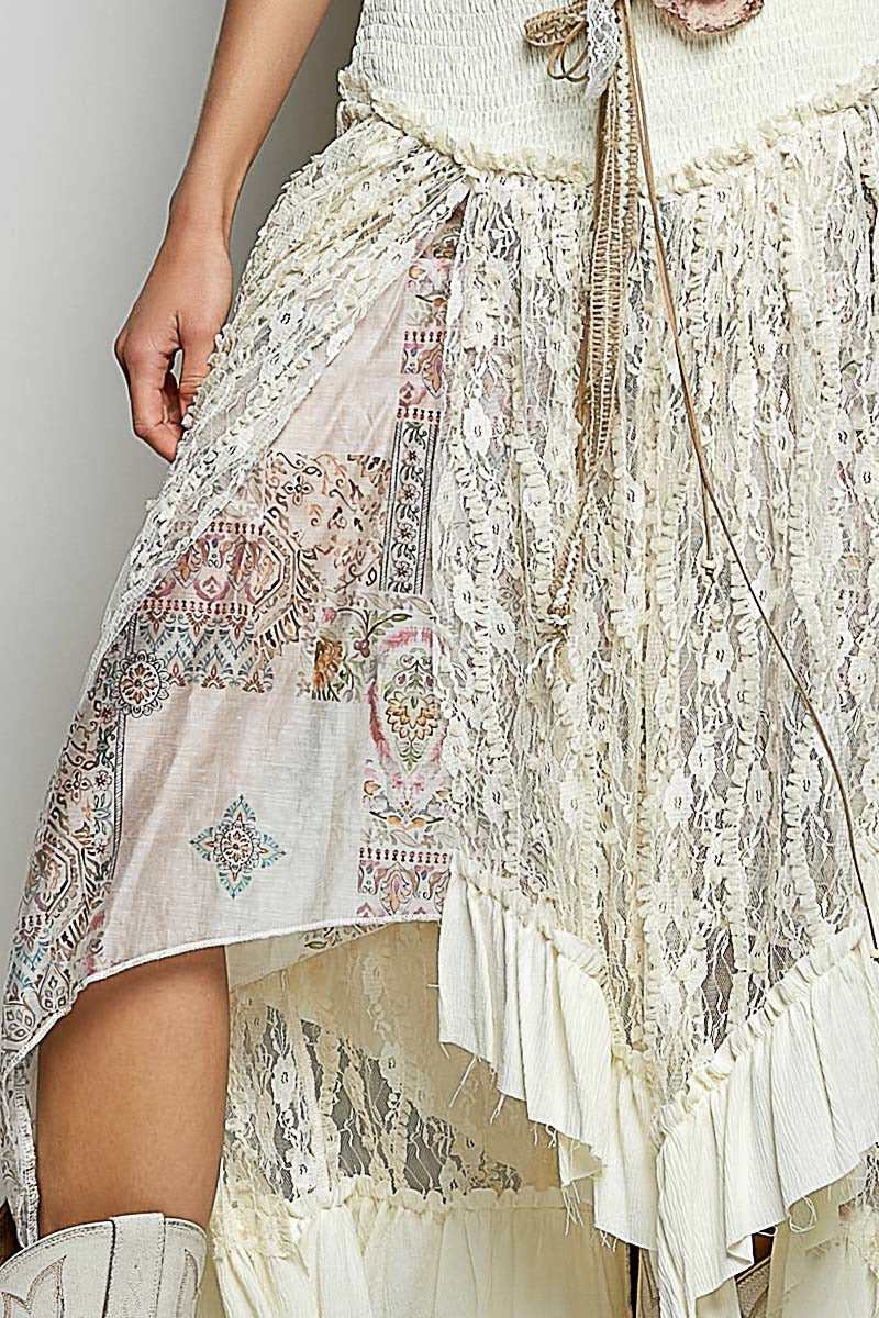 POL Layered Lace Skirt in Cream Mix