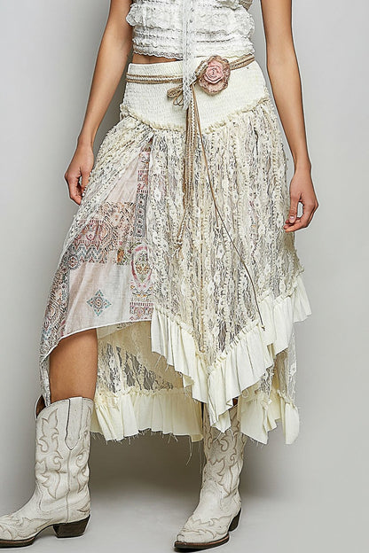 POL Layered Lace Skirt in Cream Mix