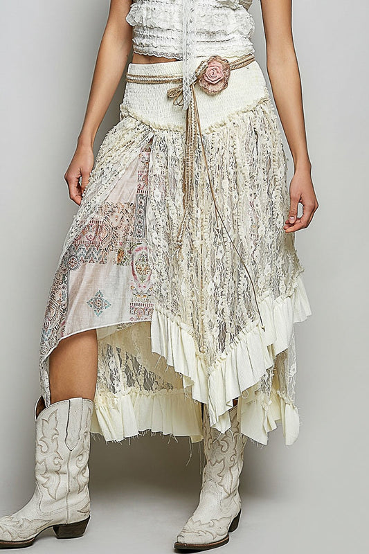 POL Layered Lace Skirt in Cream Mix