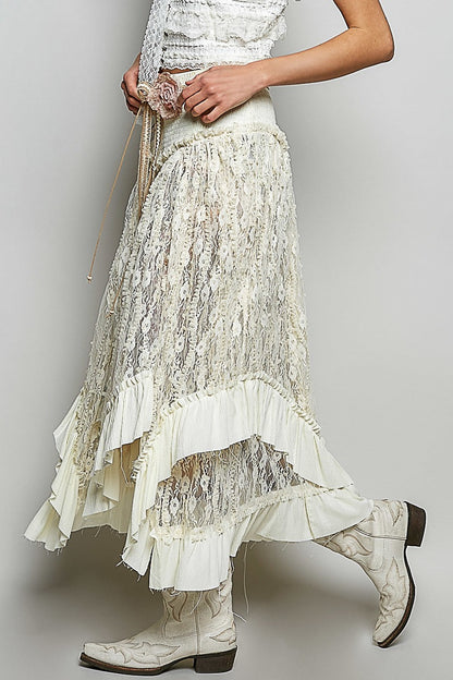 POL Layered Lace Skirt in Cream Mix