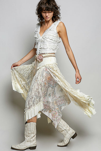 POL Layered Lace Skirt in Cream Mix