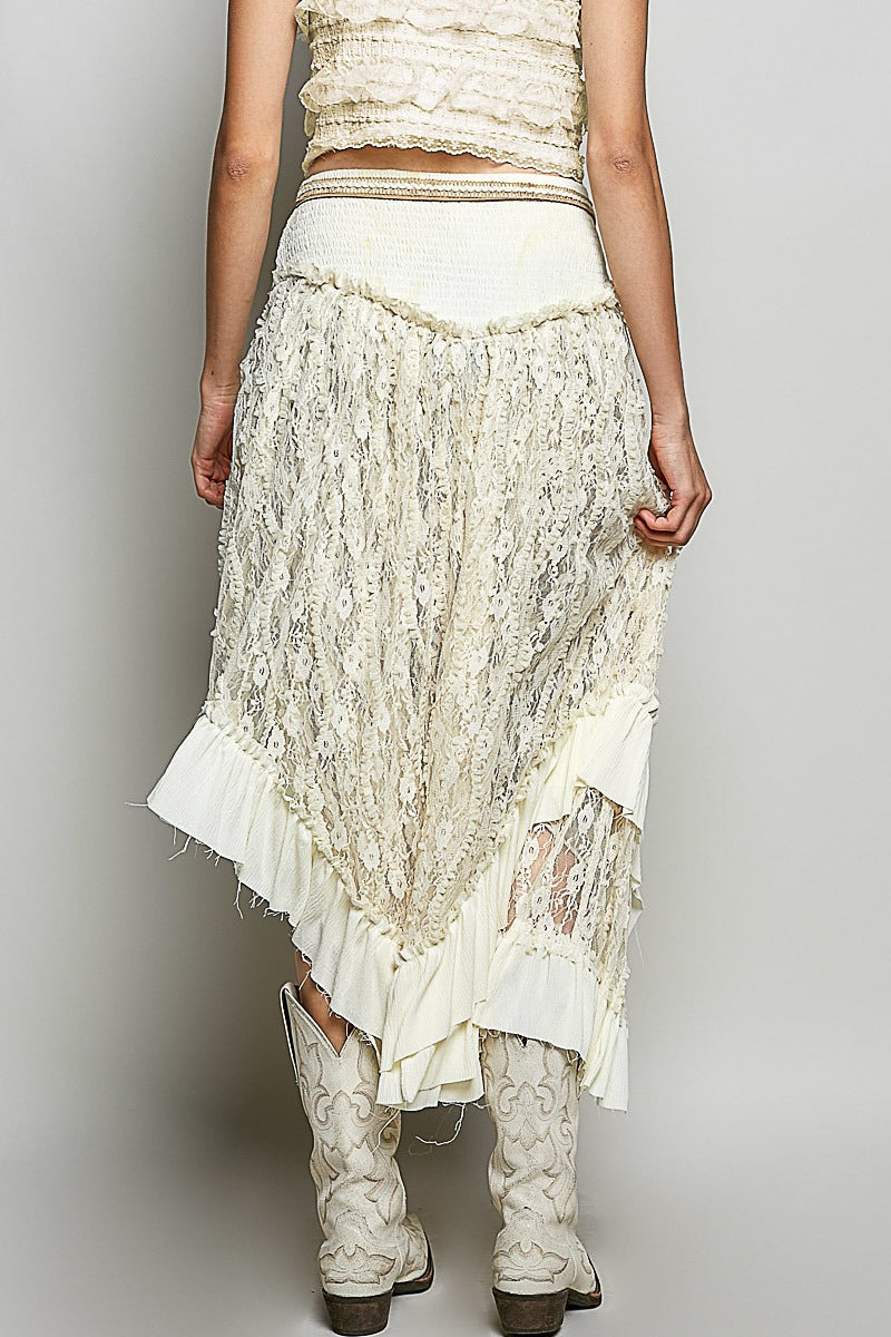 POL Layered Lace Skirt in Cream Mix