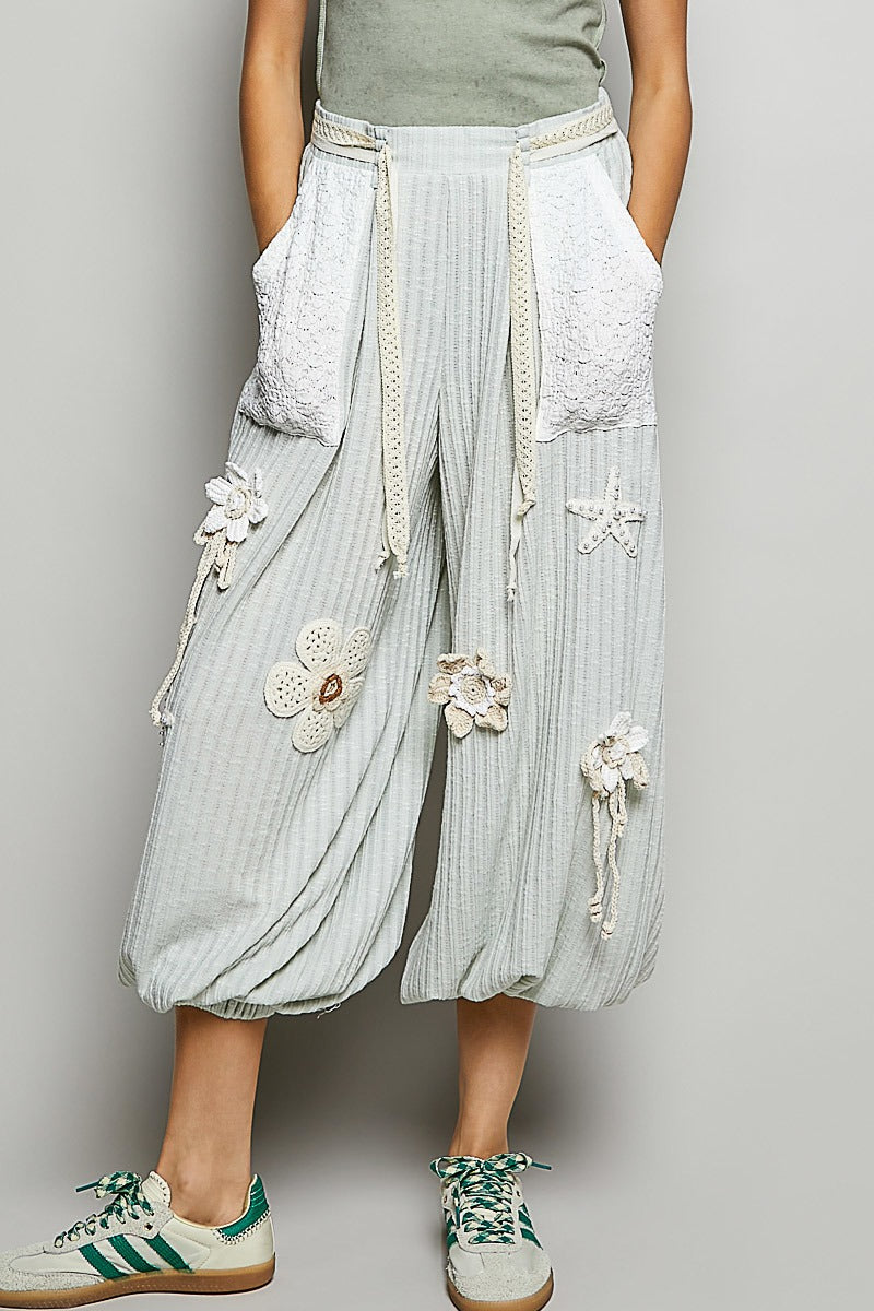 POL Knit Pants with Crochet Patch Details in Mint