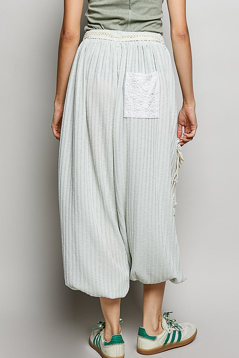 POL Knit Pants with Crochet Patch Details in Mint